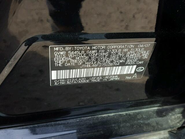 JTHBL46F275038764 - 2007 LEXUS LS 460 BLACK photo 10