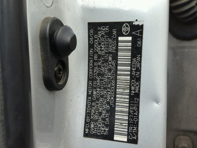 JTDKB20U667075545 - 2006 TOYOTA PRIUS SILVER photo 10