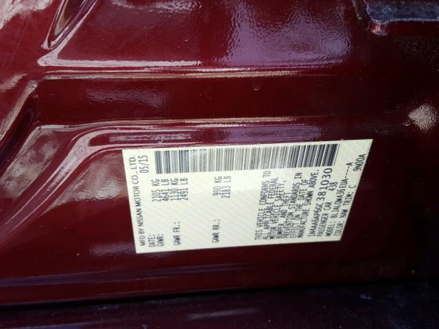 1N4AA6AP6GC381030 - 2016 NISSAN MAXIMA 3.5 BURGUNDY photo 10