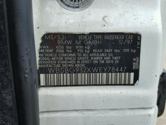 WBSBG932XWEY78447 - 1998 BMW M3 WHITE photo 10