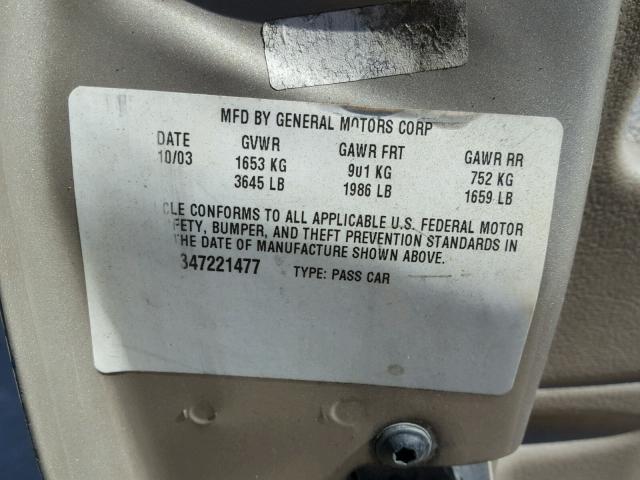 1G1JC52F347221477 - 2004 CHEVROLET CAVALIER GOLD photo 10