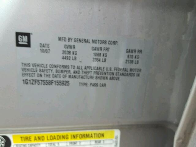 1G1ZF57558F155925 - 2008 CHEVROLET MALIBU HYB 银色 照片 10