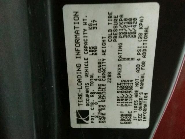 1G8ZR12701Z357666 - 2001 SATURN SC2 RED photo 10