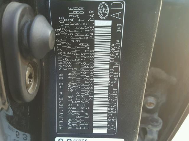 2T1BR32EX6C693666 - 2006 TOYOTA COROLLA CE BLACK photo 10