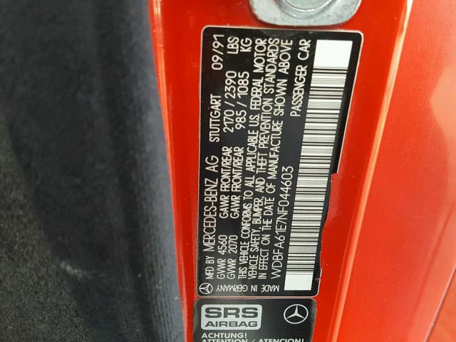 WDBFA61E7NF044603 - 1992 MERCEDES-BENZ 300 SL RED photo 10