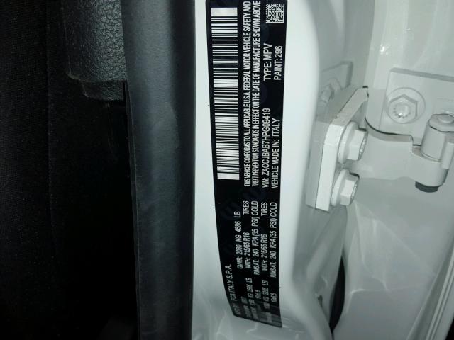 ZACCJBAB7HPG09419 - 2017 JEEP RENEGADE S თეთრი ფოტო 10