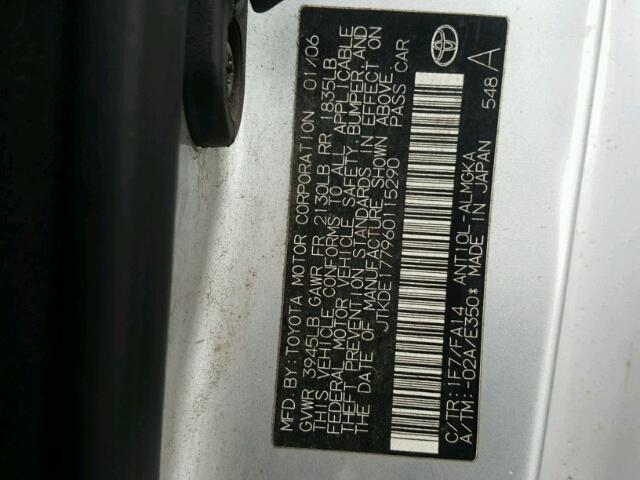 JTKDE177960115290 - 2006 TOYOTA SCION TC 银色 照片 10