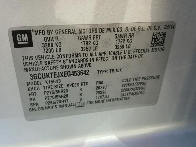 3GCUKTEJXEG453642 - 2014 CHEVROLET SILVERADO SILVER photo 10