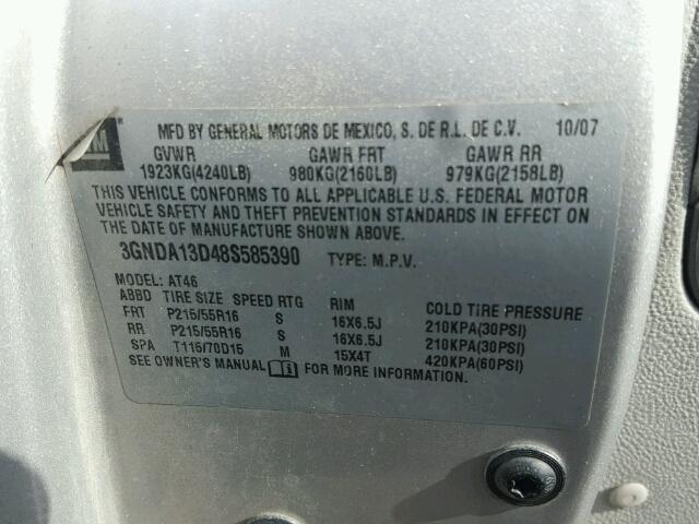 3GNDA13D48S585390 - 2008 CHEVROLET HHR LS SILVER photo 10