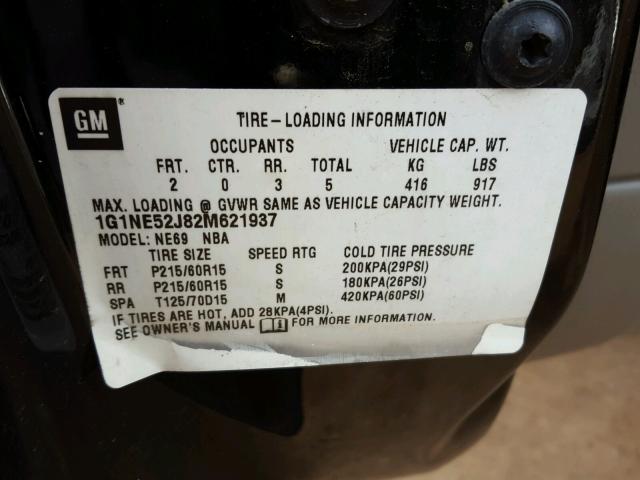 1G1NE52J82M621937 - 2002 CHEVROLET MALIBU LS შავი ფოტო 10