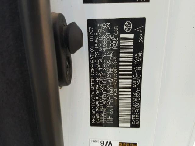 JTKDE177170205079 - 2007 TOYOTA SCION TC 白色 照片 10