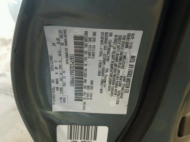 1FAFP53U36A199801 - 2006 FORD TAURUS SE GRAY photo 10