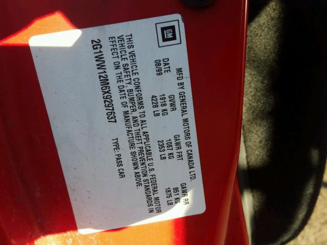 2G1WW12M6X9297637 - 1999 CHEVROLET MONTE CARL 红色 照片 10