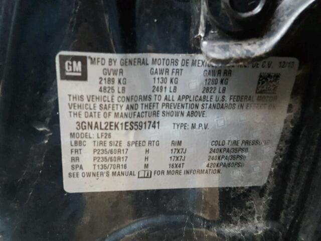 3GNAL2EK1ES591741 - 2014 CHEVROLET CAPTIVA LS 黑色 照片 10