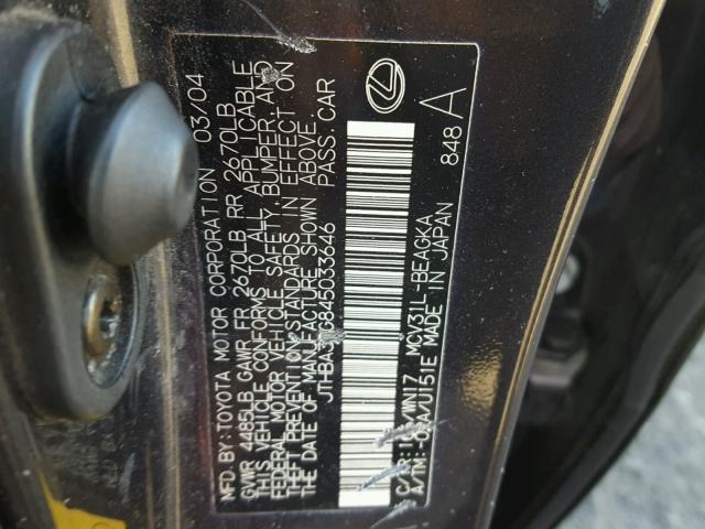 JTHBA30G845033646 - 2004 LEXUS ES 330 GRAY photo 10