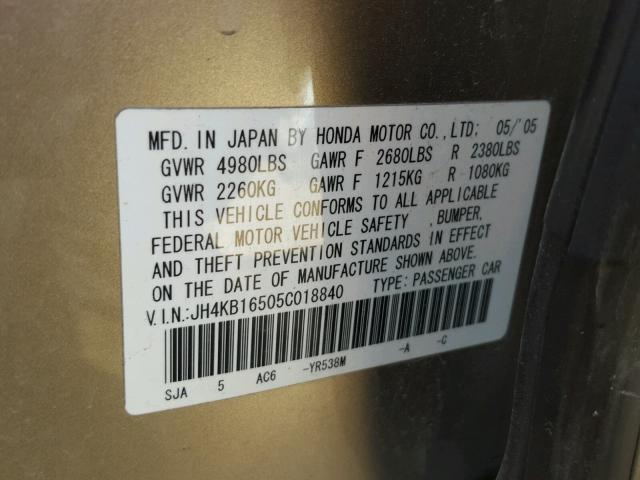 JH4KB16505C018840 - 2005 ACURA RL TAN photo 10