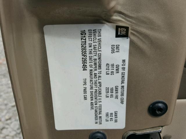 1G1ZT52835F266494 - 2005 CHEVROLET MALIBU LS თაფლისფერი ფოტო 10