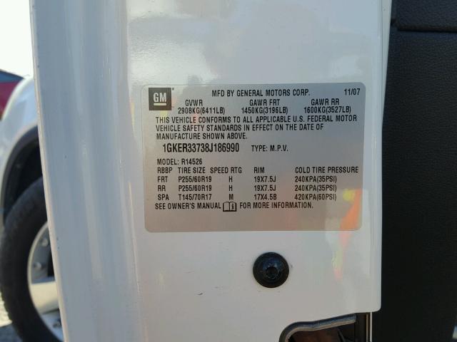 1GKER33738J186990 - 2008 GMC ACADIA SLT თეთრი ფოტო 10