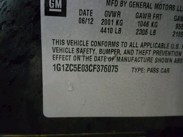 1G1ZC5E03CF376075 - 2012 CHEVROLET MALIBU 1LT 石墨色 照片 10