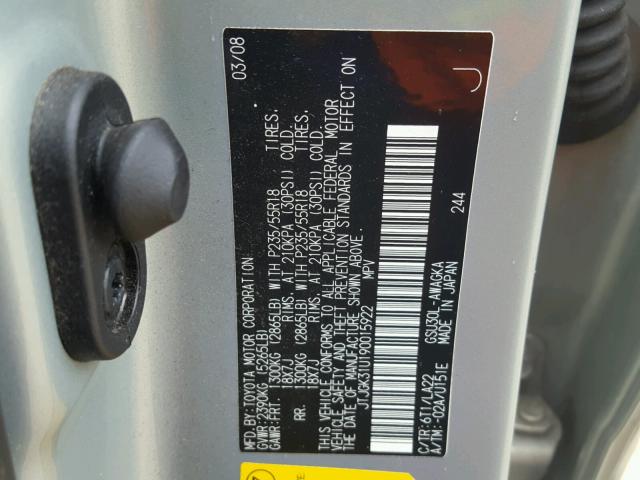 JTJGK31U190015922 - 2009 LEXUS RX 350 SILVER photo 10