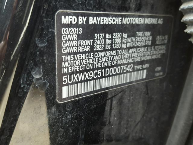 5UXWX9C51D0D07542 - 2013 BMW X3 XDRIVE2 BLACK photo 10