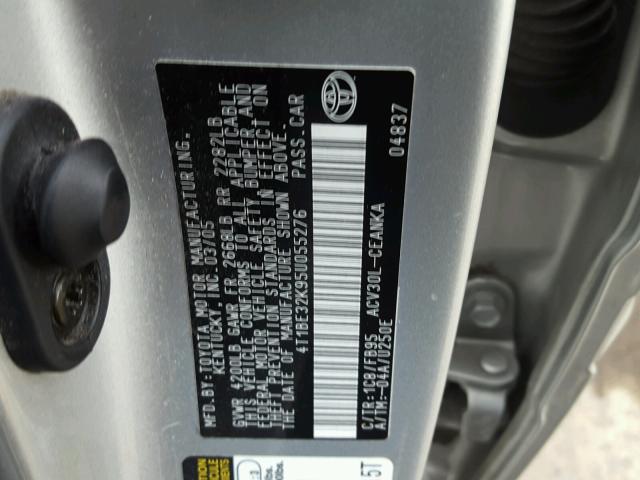 4T1BE32K95U055276 - 2005 TOYOTA CAMRY LE SILVER photo 10