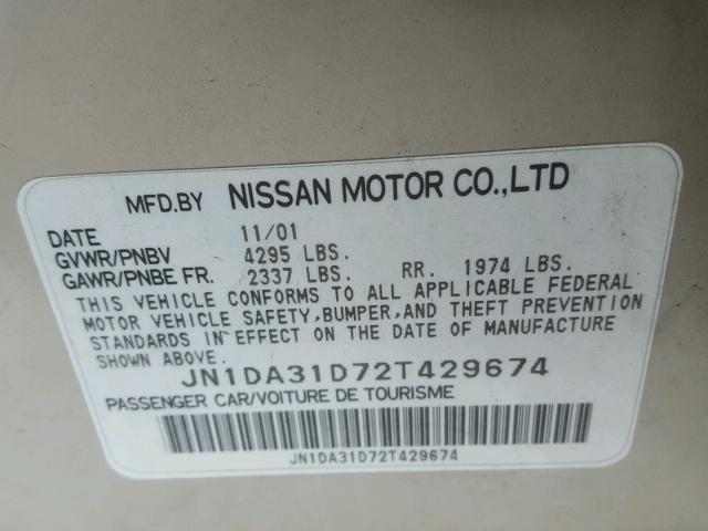 JN1DA31D72T429674 - 2002 NISSAN MAXIMA GLE TAN photo 10