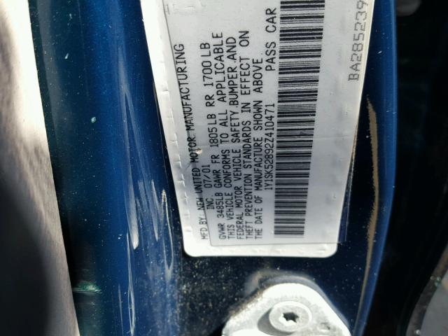 1Y1SK52892Z410471 - 2002 CHEVROLET GEO PRIZM 蓝色 照片 10