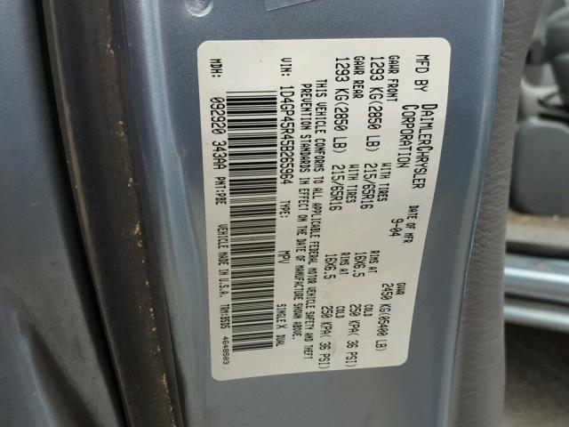 1D4GP45R45B265964 - 2005 DODGE CARAVAN SX BLUE photo 10