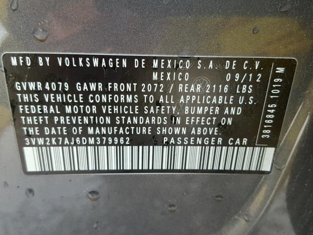 3VW2K7AJ6DM379962 - 2013 VOLKSWAGEN JETTA BASE 灰色 照片 10