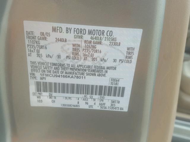 1FMCU94166KA78011 - 2006 FORD ESCAPE LIM BLUE photo 10