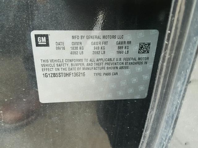 1G1ZB5ST0HF136216 - 2017 CHEVROLET MALIBU LS შავი ფოტო 10