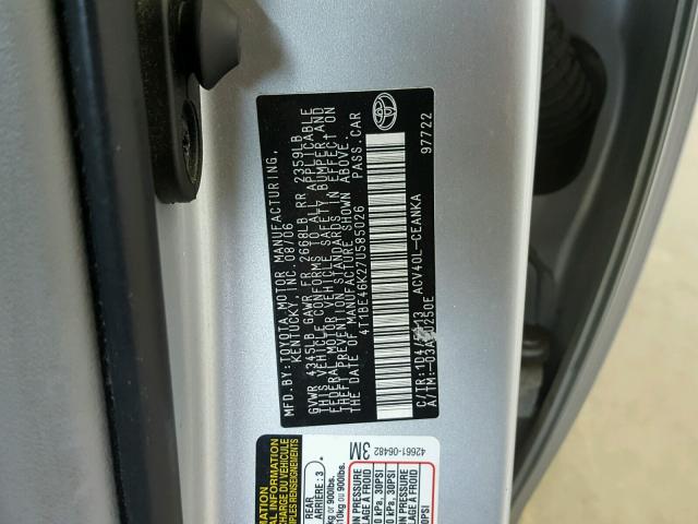 4T1BE46K27U585026 - 2007 TOYOTA CAMRY LE A Күміс фото 10
