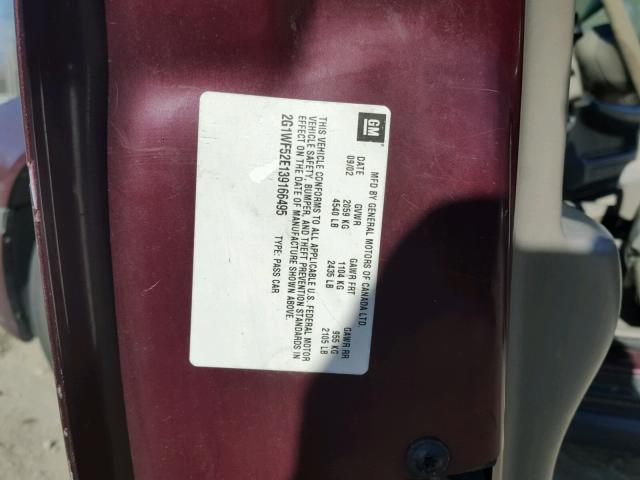 2G1WF52E139166495 - 2003 CHEVROLET IMPALA BURGUNDY photo 10