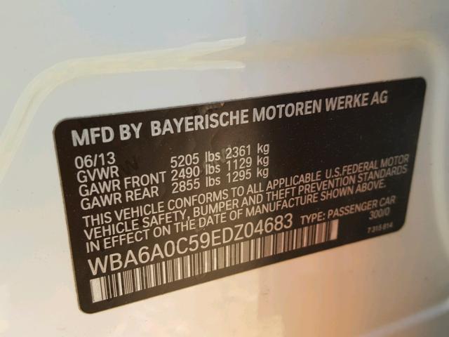 WBA6A0C59EDZ04683 - 2014 BMW 640 I WHITE photo 10