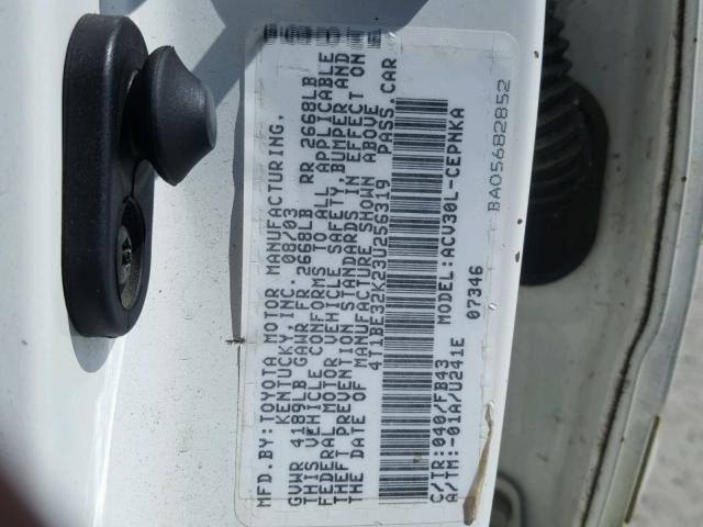 4T1BE32K23U256319 - 2003 TOYOTA CAMRY LE WHITE photo 10