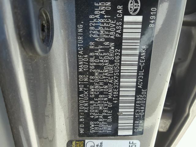 4T1BE32K75U500632 - 2005 TOYOTA CAMRY LE GRAY photo 10