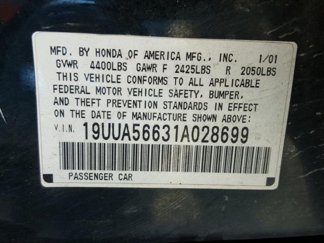 19UUA56631A028699 - 2001 ACURA 3.2TL GREEN photo 10