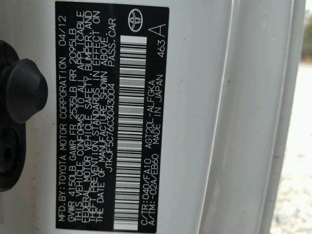 JTKJF5C76C3043004 - 2012 TOYOTA SCION TC 白色 照片 10