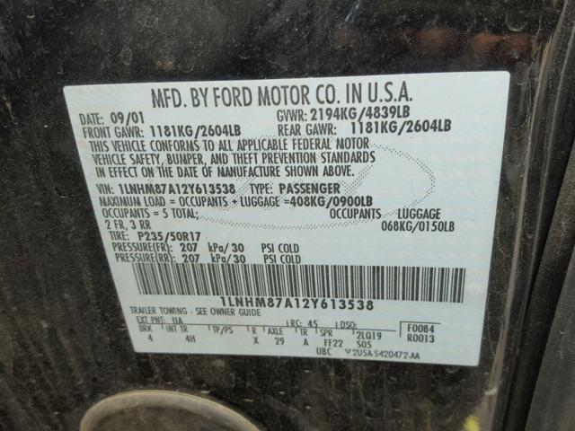 1LNHM87A12Y613538 - 2002 LINCOLN LS 黑色 照片 10