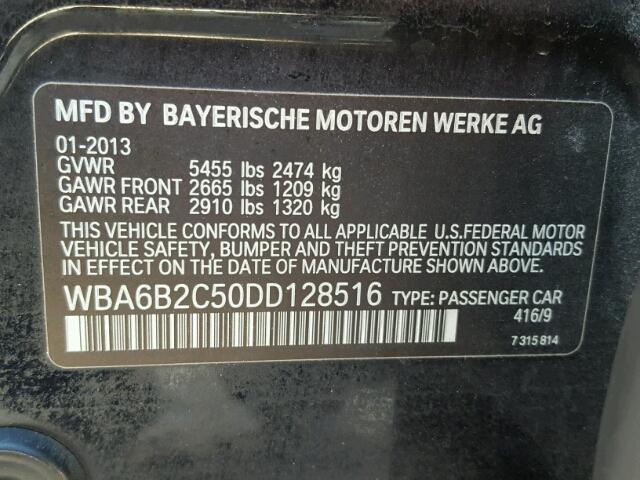 WBA6B2C50DD128516 - 2013 BMW 650 I BLUE photo 10