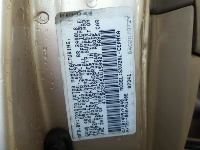 4T1BG22K5VU150907 - 1997 TOYOTA CAMRY CE TAN photo 10