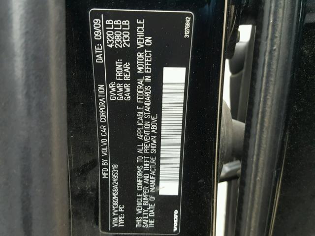 YV1382MS8A2495318 - 2010 VOLVO S40 2.4I BLACK photo 10