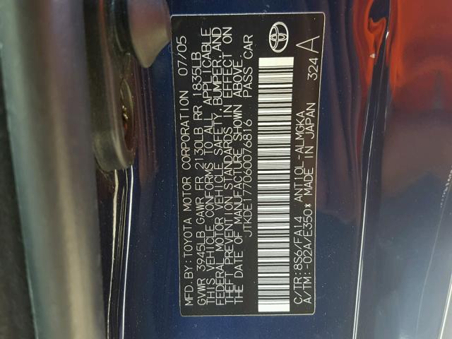 JTKDE177060076816 - 2006 TOYOTA SCION TC 蓝色 照片 10