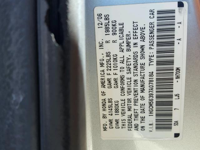 1HGCM56397A078184 - 2007 HONDA ACCORD SE SILVER photo 10