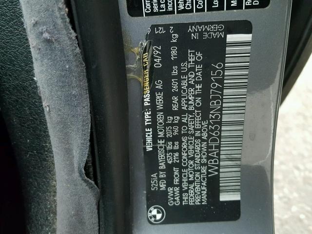 WBAHD6313NBJ79156 - 1992 BMW 525 I AUTO GRAY photo 10