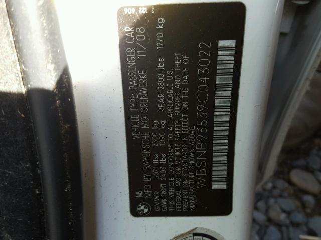 WBSNB93539C043022 - 2009 BMW M5 WHITE photo 10