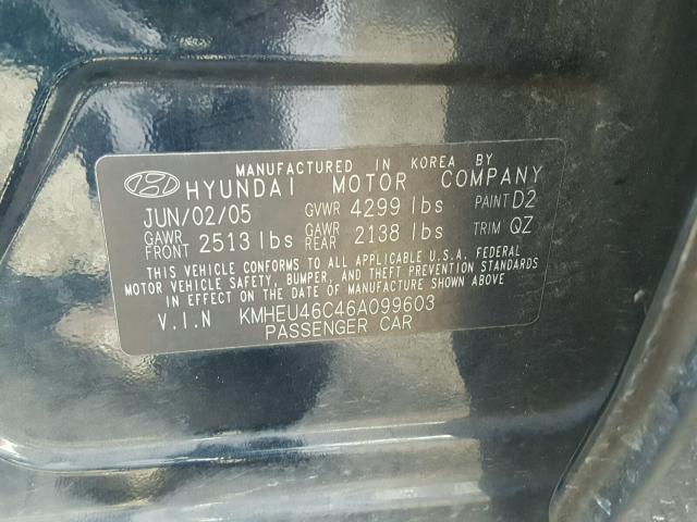 KMHEU46C46A099603 - 2006 HYUNDAI SONATA GLS BLUE photo 10