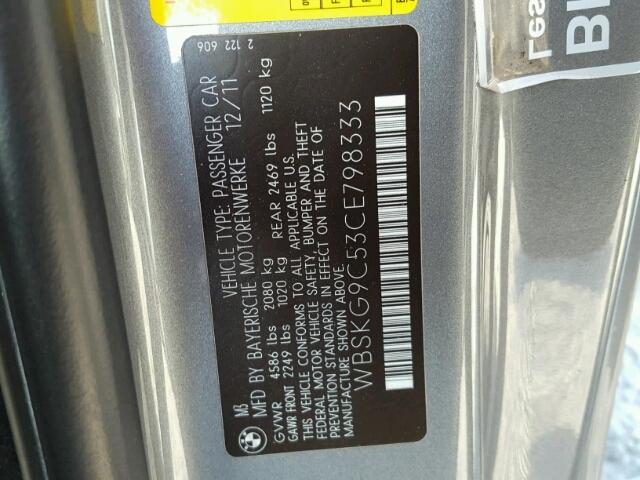 WBSKG9C53CE798333 - 2012 BMW M3 SILVER photo 10