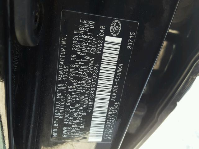 4T1BE32K06U692624 - 2006 TOYOTA CAMRY LE BLACK photo 10